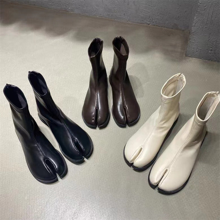 Damenstiefel mit getrennter Zehenpartie im Retro-Stil – Reißverschluss hinten, britische Inspiration