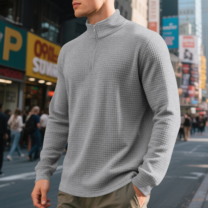 Herre-sweatshirt med halv lynlås, høj krave - jacquardmønster