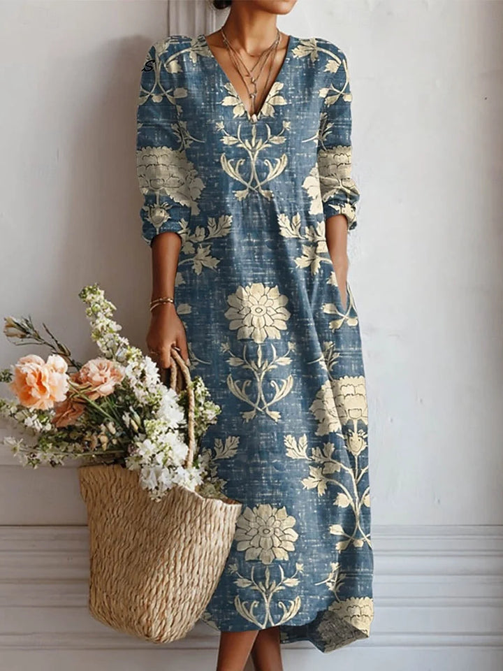Damen-Leinenkleid mit langen Ärmeln – Lässiger Midischnitt