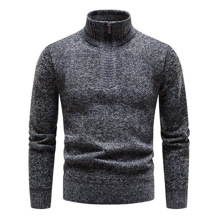 Herren-Pullover aus Baumwolle mit Stehkragen - Schmale Passform und Jacquard-Muster mit halbem Reißverschluss