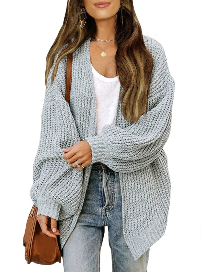 Cardigan Femme Maille Épaisse – Manches Lanterne Décontractées