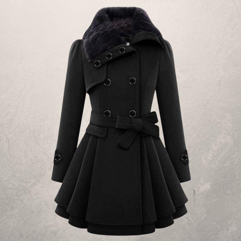 Manteau Femme Mi-Long Double-Boutonnage Coton – Coupe Cintrée à Revers