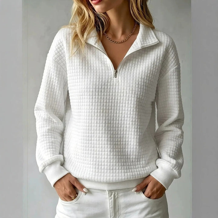 Damen-Sweatshirt mit Stehkragen und Reißverschluss – Wabenstruktur