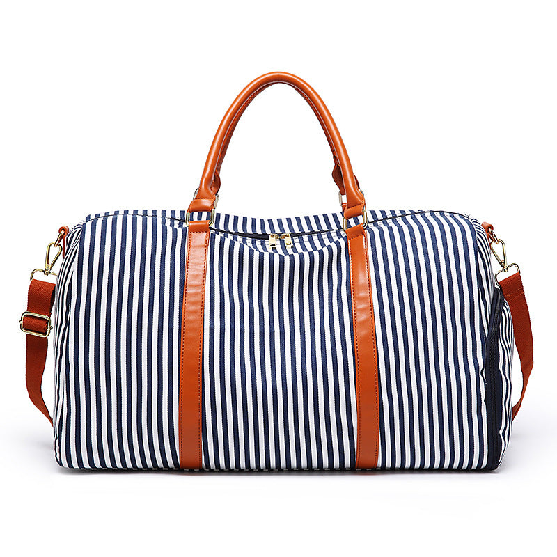 Striped Canvas Tote Bag for Women – Large Capacity with Contrasting Detail