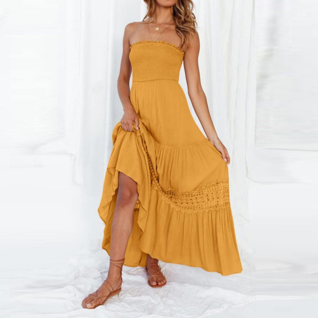 Robe Longue Femme Dentelle Patchwork – Coupe Décontractée Vacances