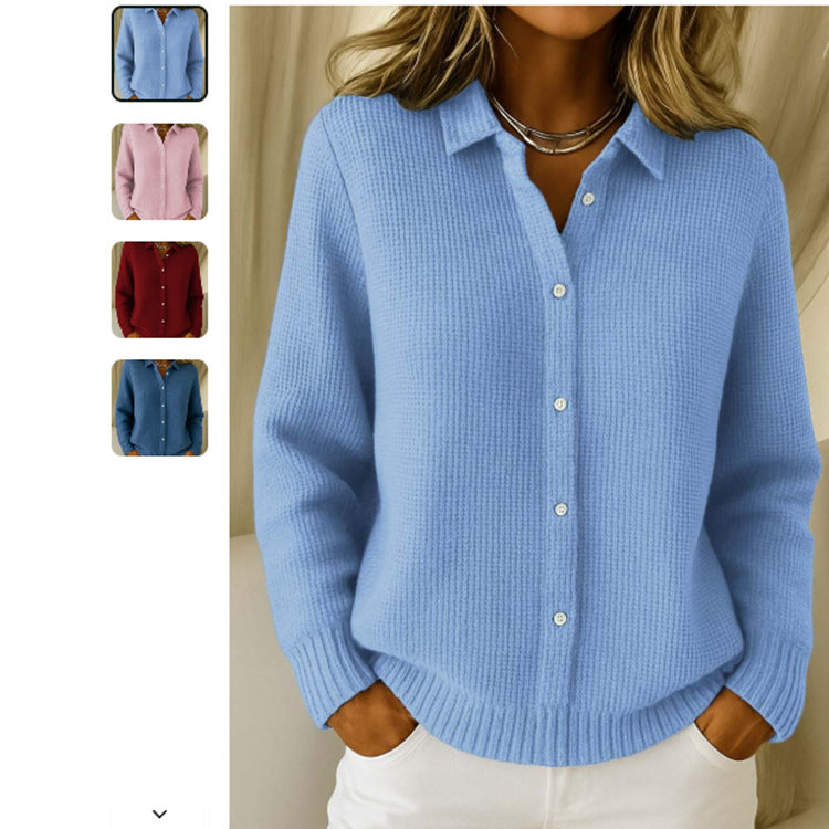 Pull Femme en Maille Boutonné – Col à Revers Décontracté