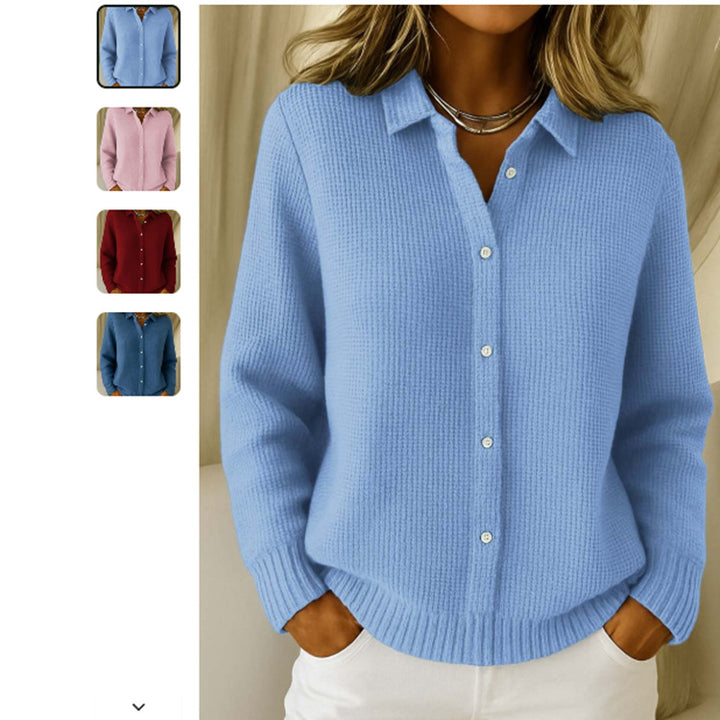 Pull Femme en Maille Boutonné – Col à Revers Décontracté
