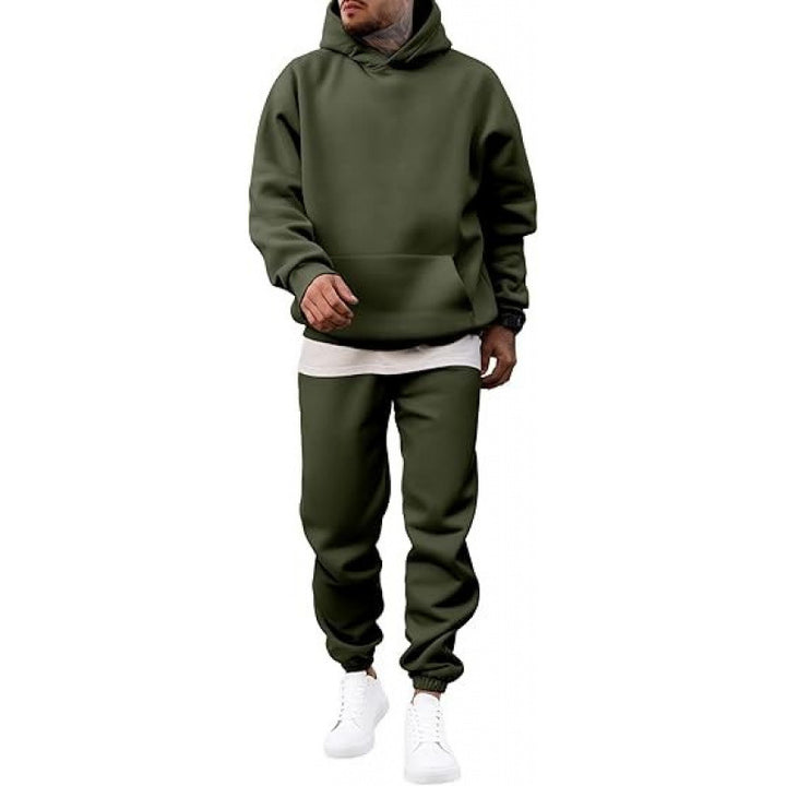 Herren-Zweiteiler aus weitem Kapuzen-Sweatshirt und Jogginghose – Fleece-Futter