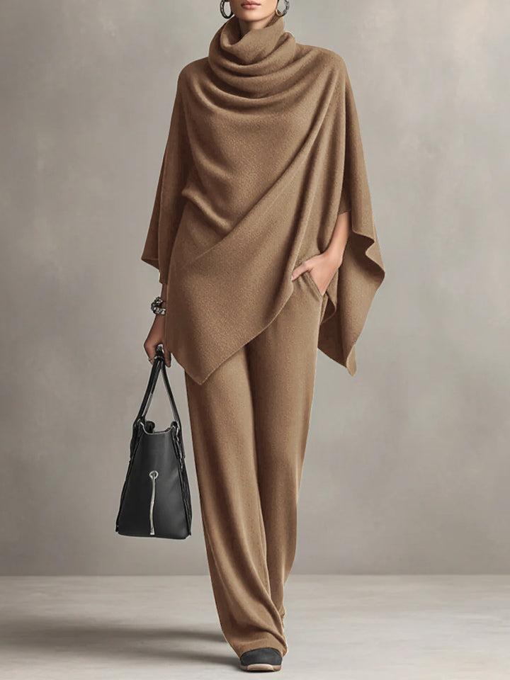 Ensemble Deux Pièces Femme Cape Top et Pantalon Large – Silhouette Drapée