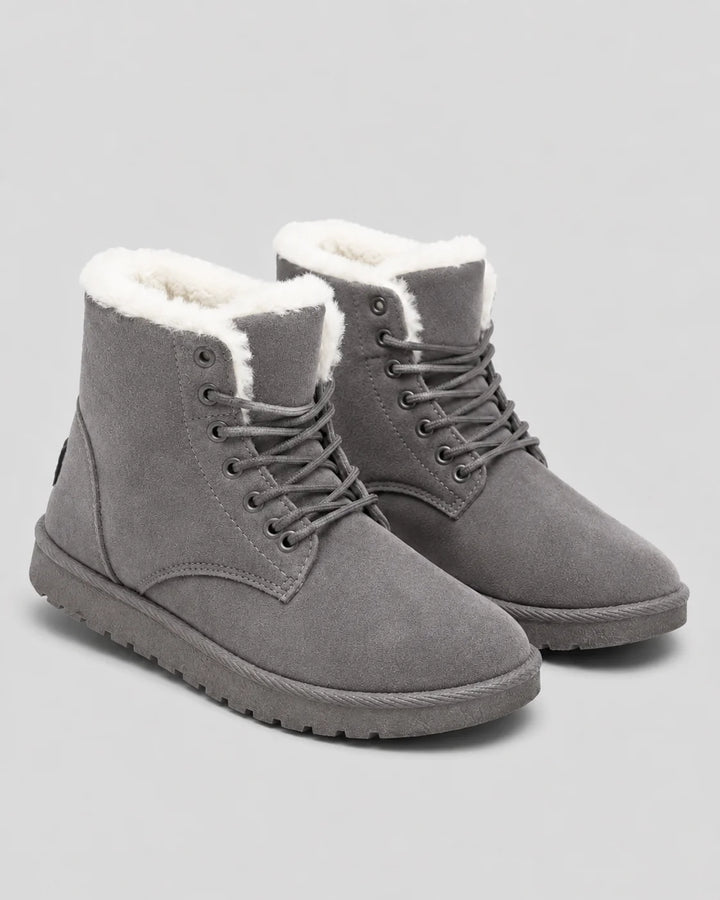 Bottines Femme Hiver – Tige Coton à Lacets, Talon Plat