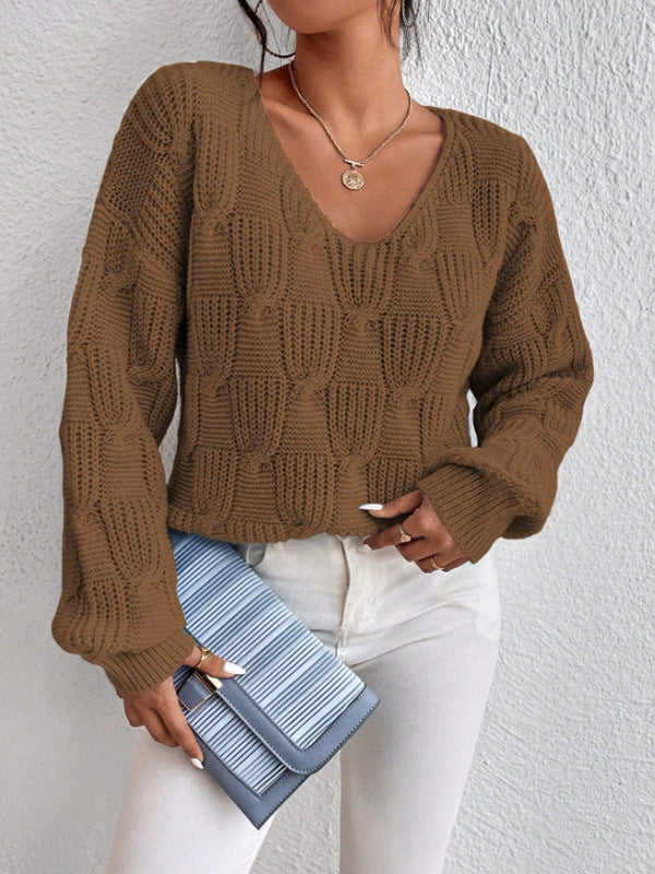 Pull Femme Col V Maille Loose – Silhouette Décontractée