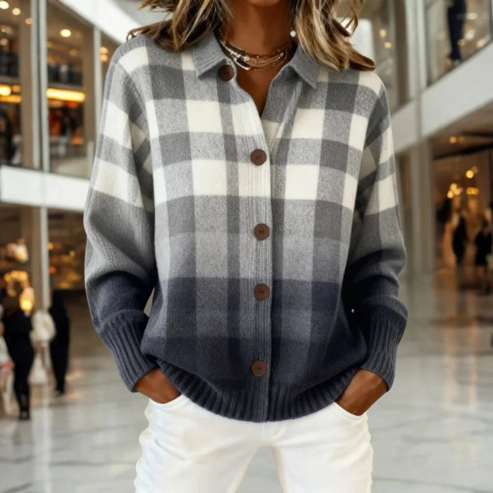 Karierte Damenstrickjacke – Leicht gewebter Stoff, Regular Fit