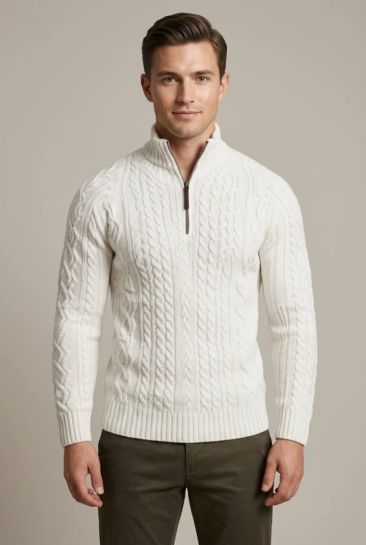 Pull Homme à Col Zippé – Tricot Torsadé Épais