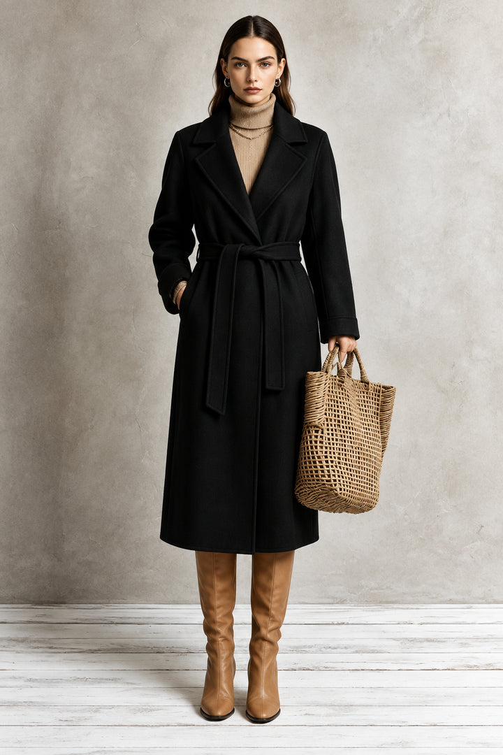 Manteau Long Femme en Laine – Ceinture à Nouer et Coupe Décontractée