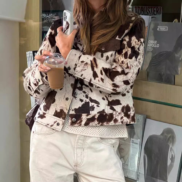 Veste Femme en Jean Courte – Motif Irrégulier, Coupe Cropped