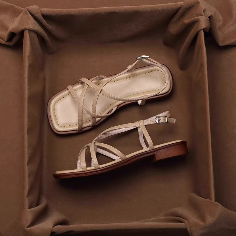 Retro-Sandalen für Damen mit offener Zehenpartie – elegante gekreuzte Riemen