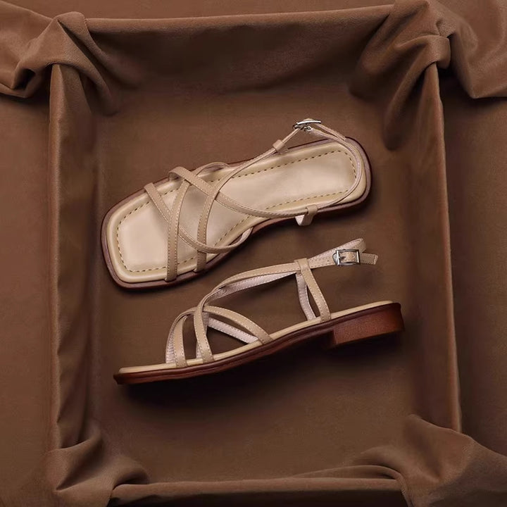 Retro-Sandalen für Damen mit offener Zehenpartie – elegante gekreuzte Riemen