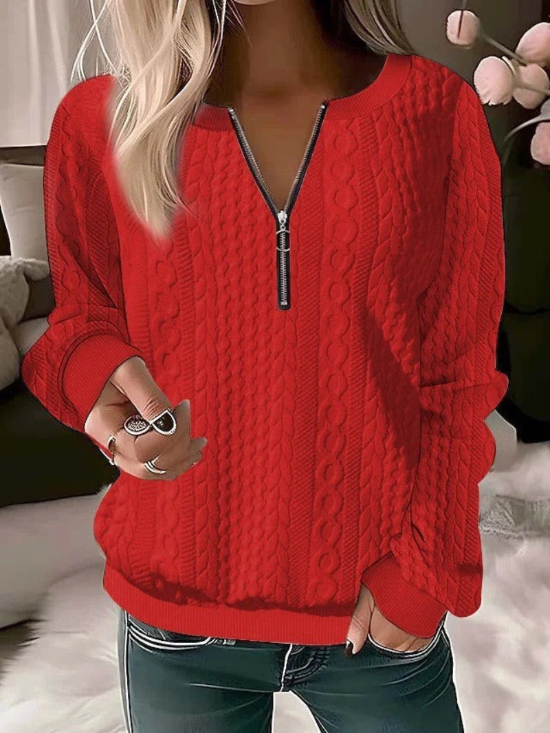 Sweatshirt Femme à Quart de Zip – Maille Texturée Ample