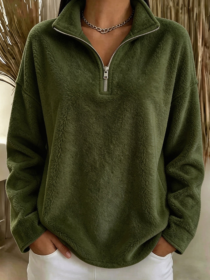Damen-Sweatshirt mit Stehkragen aus Fleece – Lässiger Pullover mit Reißverschluss