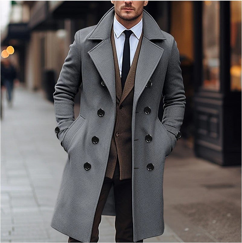 Manteau Long Homme Laine – Coupe Double Boutonnage Élégante