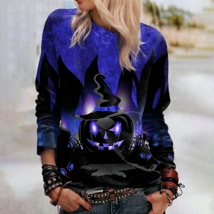 Halloween-sweatshirt til kvinder med 3D-motiv – Afslappet, løs pasform