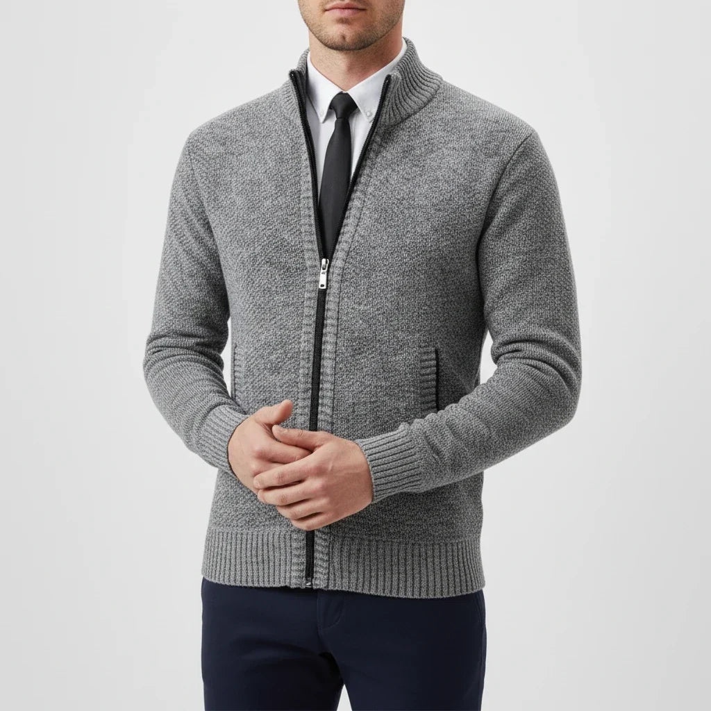 Cardigan Homme en Coton – Col Montant, Coupe Décontractée