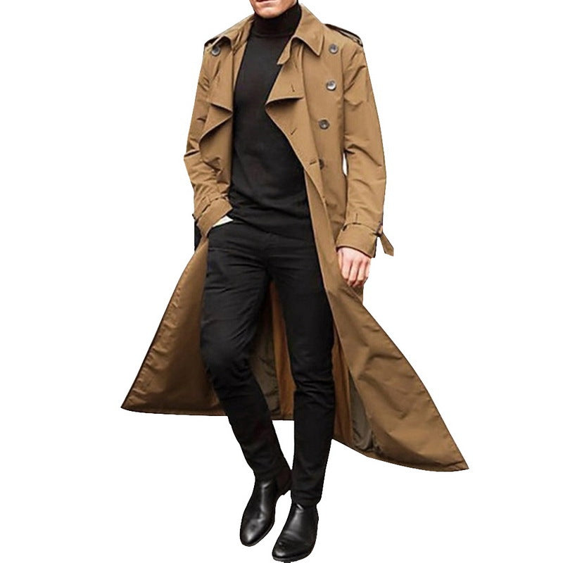 Langer Herrenmantel - Klassischer zweireihiger Trenchcoat