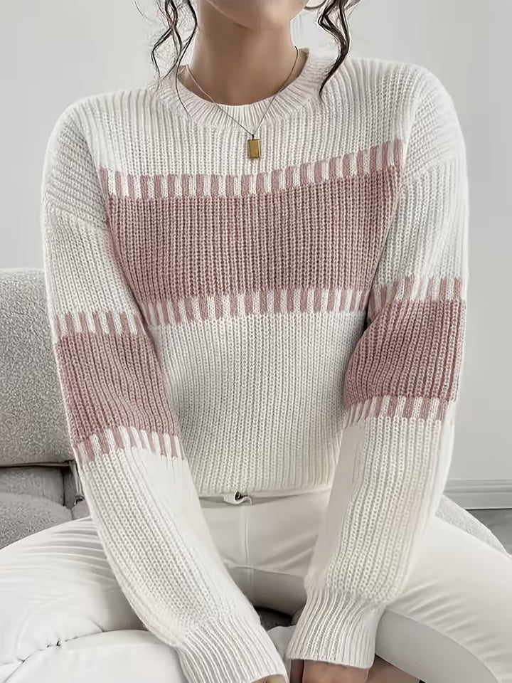 Pull Femme Maille – Rayures Géométriques, Coupe Décontractée
