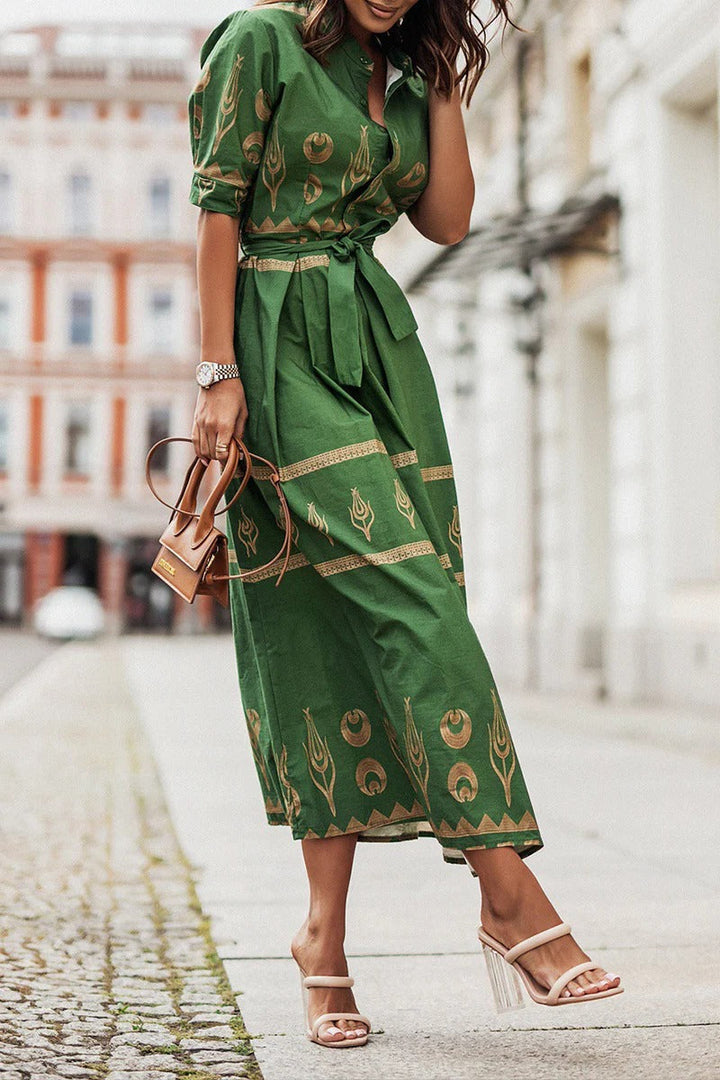 Abito midi boho donna in tessuto leggero – vita definita silhouette fluida