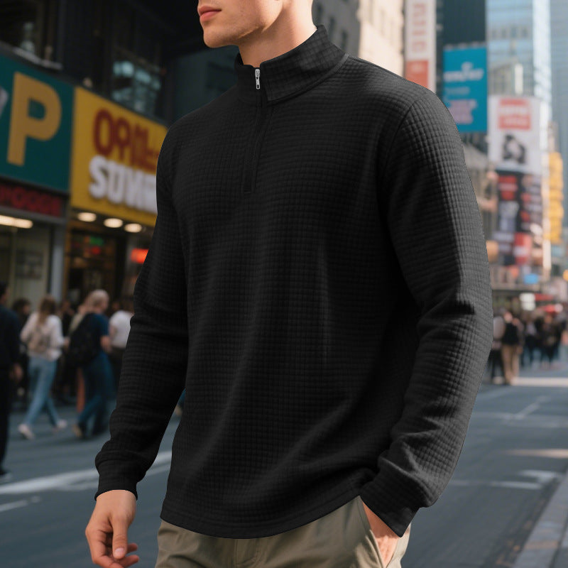 Herre-sweatshirt med halv lynlås, høj krave - jacquardmønster
