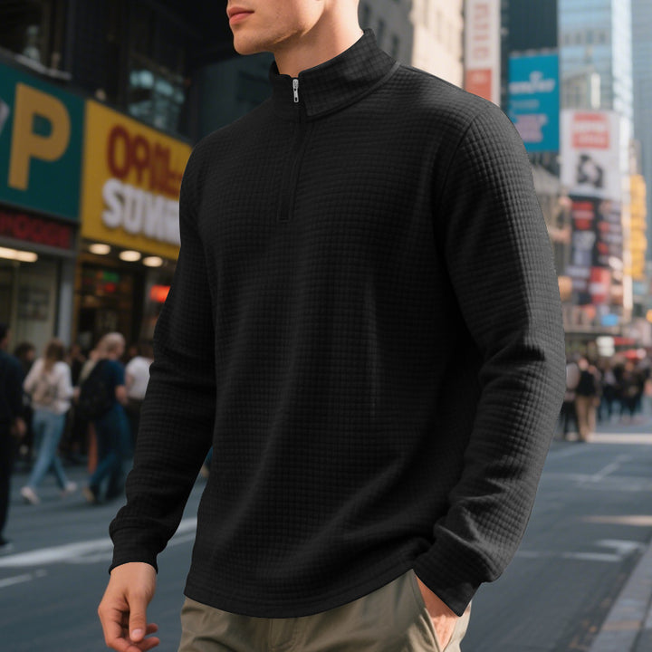 Herre-sweatshirt med halv lynlås, høj krave - jacquardmønster
