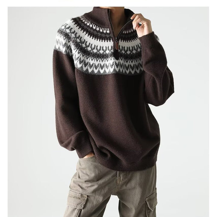 Retro-Herren-Pullover mit Reißverschlusskragen – lässige Strickwaren