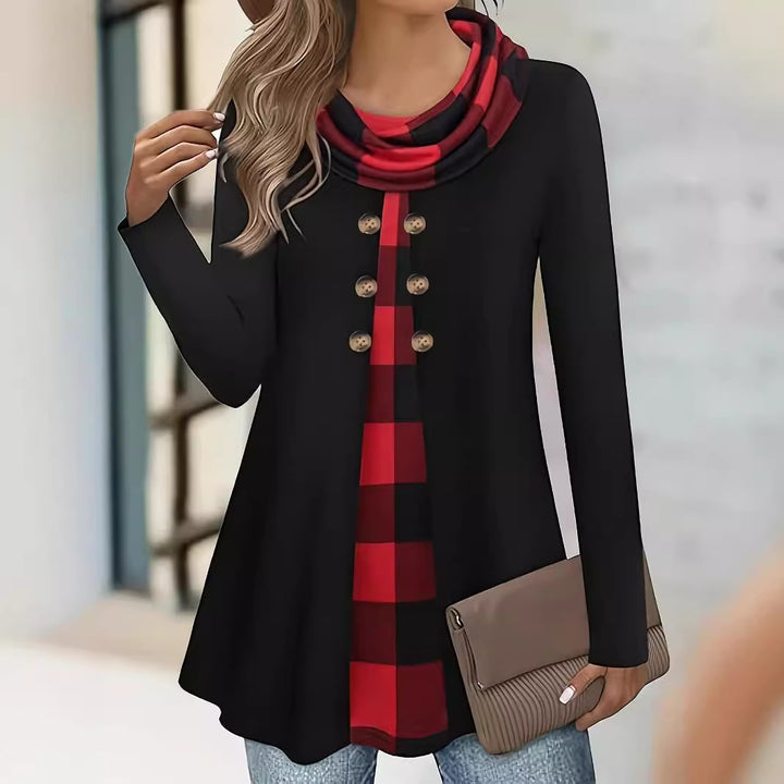 Top Femme Patchwork Manches Longues – Coupe Décontractée Vintage