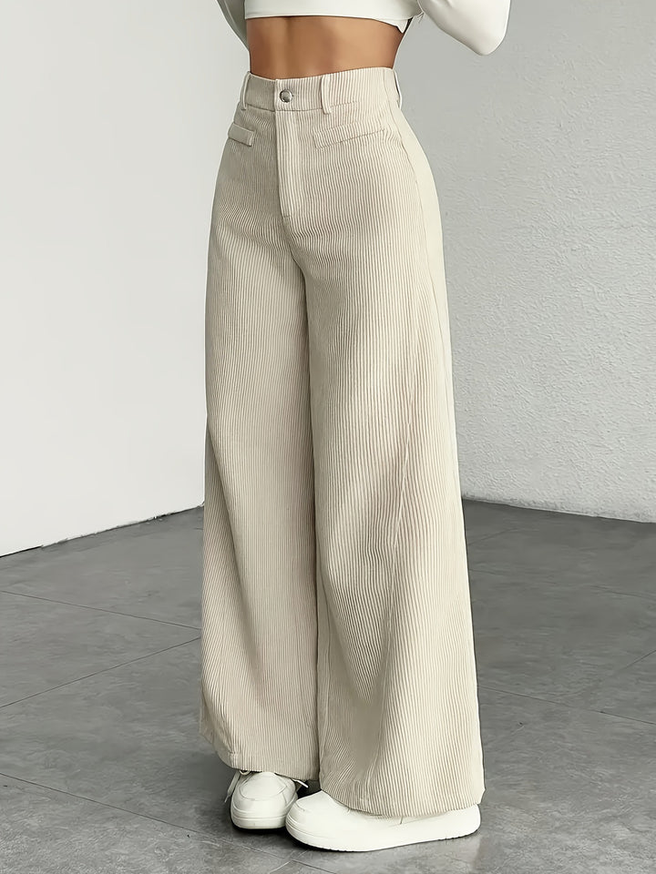Pantalon Femme Taille Haute Jambe Large – Rayures Verticales Élégantes