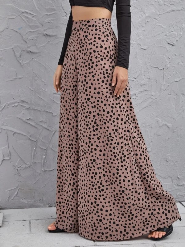 Damenhose mit hohem Bund und Leopardenmuster – weit und fließend fallendes Bein