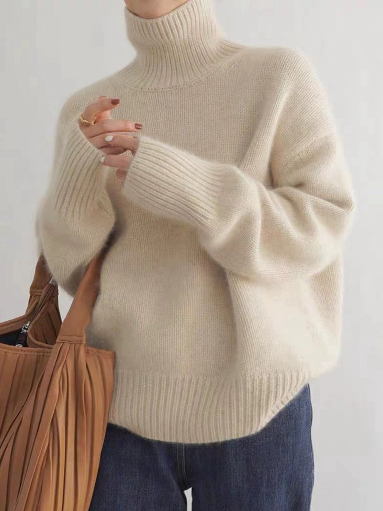 Pull Col Roulé Femme Maille Épaisse – Coupe Ample Décontractée