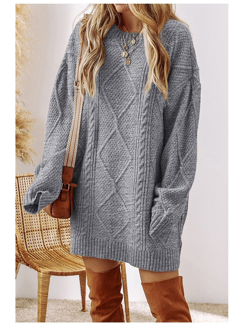 Robe Femme Pull Mini – Coupe Décontractée, Maille Fines Côtes