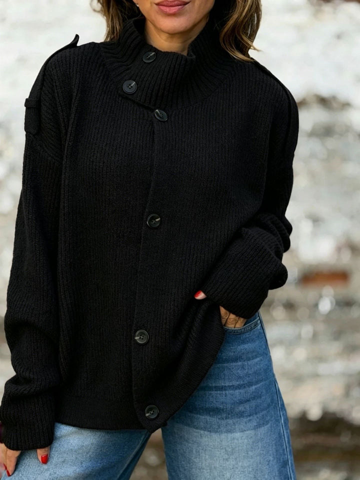 Damen-Cardigan aus Strickwaren – Stehkragen, Gerader Schnitt