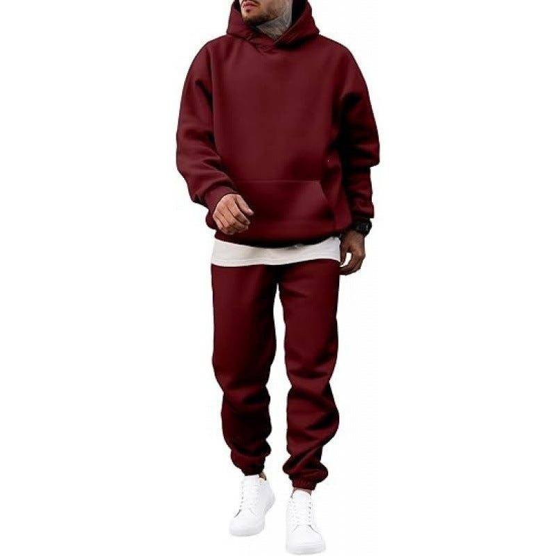 Herren-Zweiteiler aus weitem Kapuzen-Sweatshirt und Jogginghose – Fleece-Futter