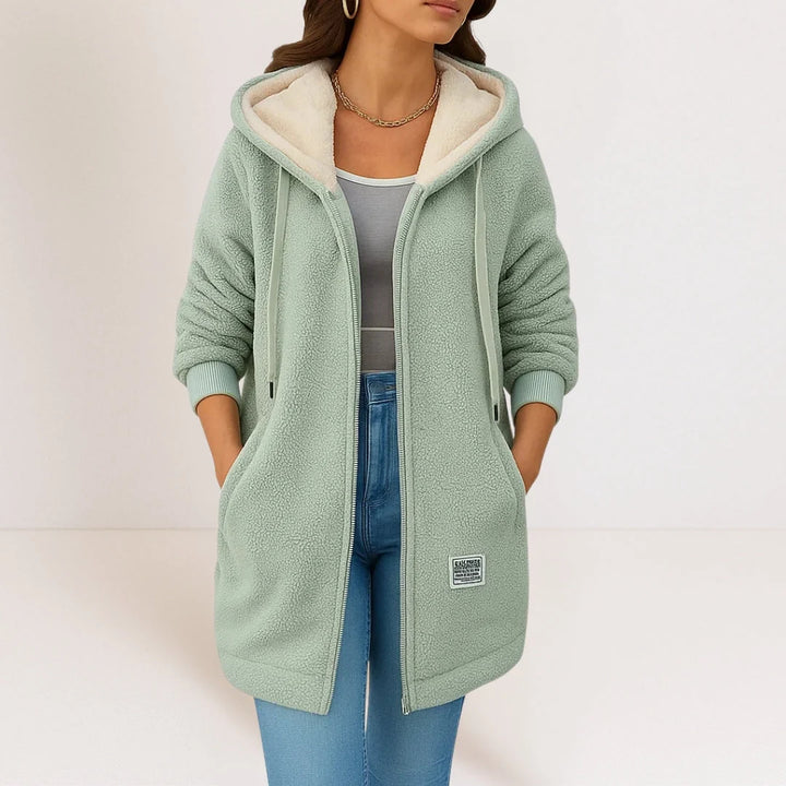 Manteau Femme Doublé Polaire – Coupe Mi-Longue à Capuche