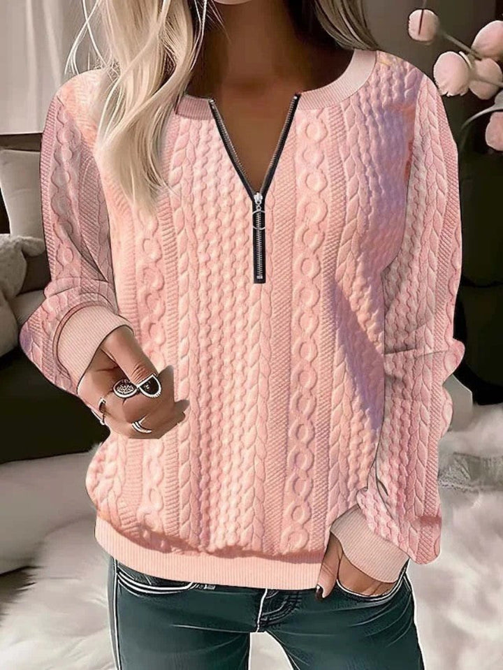 Sweatshirt Femme à Quart de Zip – Maille Texturée Ample
