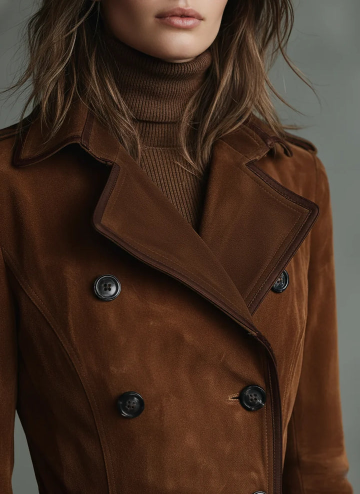 Langer Damenmantel aus Velourslederimitat – Moderne Silhouette mit Revers