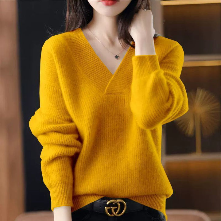 Pull Femme Col V – Maille Souple Finition Côtelée