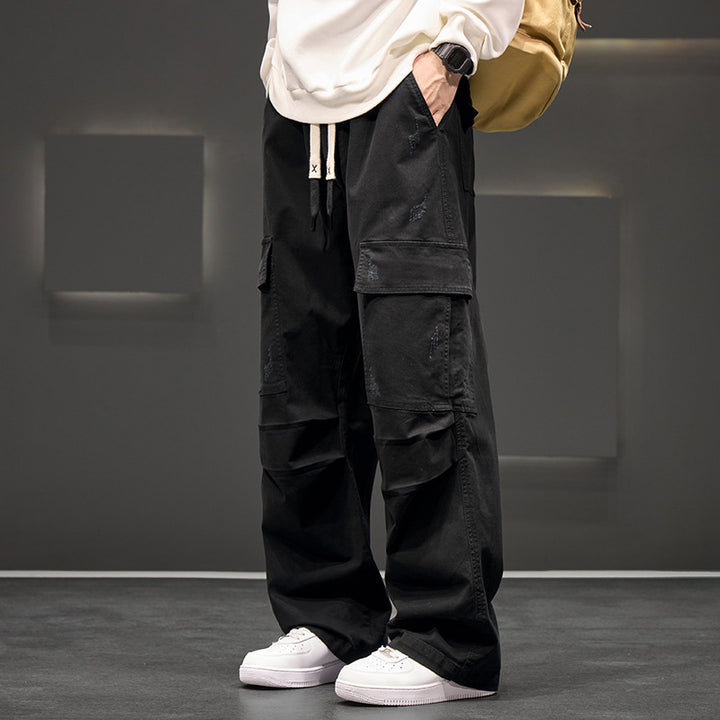 Weite Herren-Cargohose – Leichter, strukturierter Stoff mit elastischem Bund