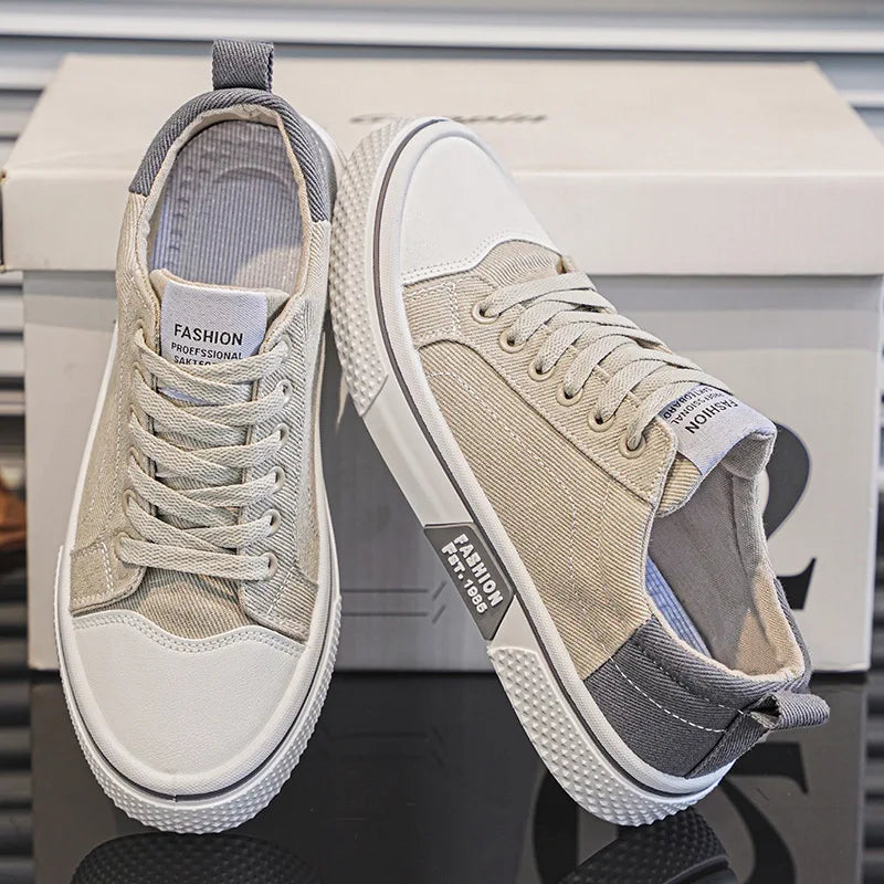 Baskets Homme en Toile – Finition Texturée, Empiècement Contrastant, Design Bas