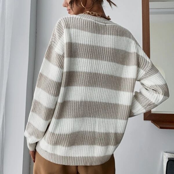 Damen-Pullover mit gestrickten Streifen – Lässige Loose-Passform