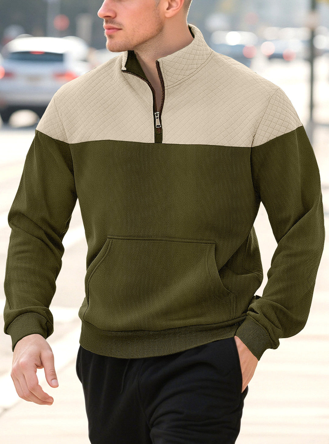 Herren-Pullover aus Strickwaren mit Reißverschluss – minimalistische lange Ärmel