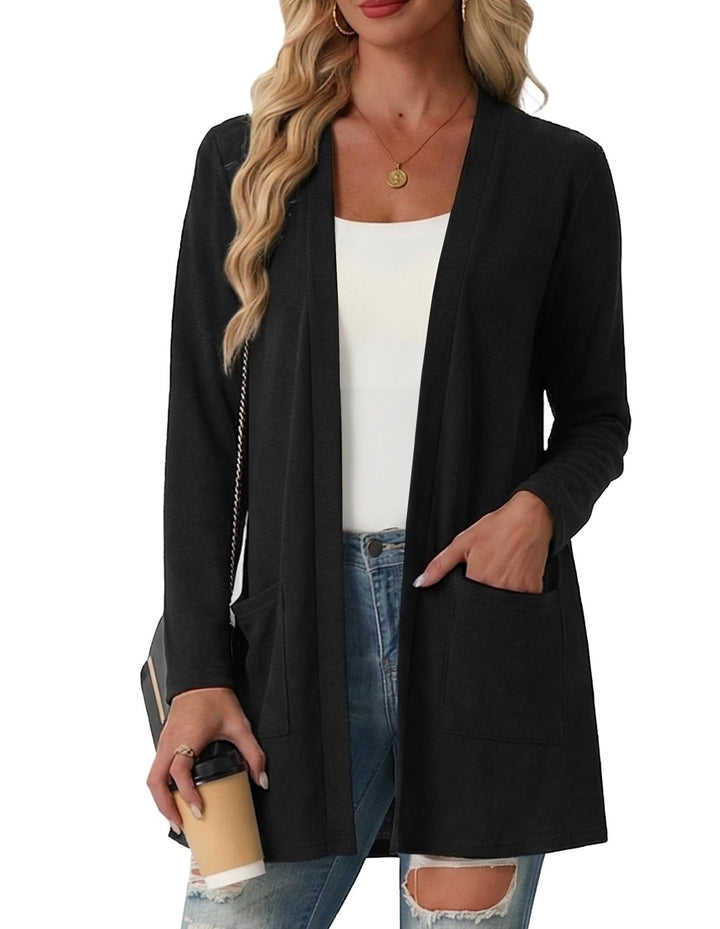 Cardigan Femme Long Ouvert en Maille – Poches Plaquées