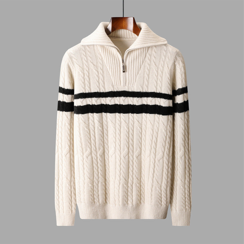 Pull Homme Maille Épaisse – Col Zippé Haut, Coupe Ample