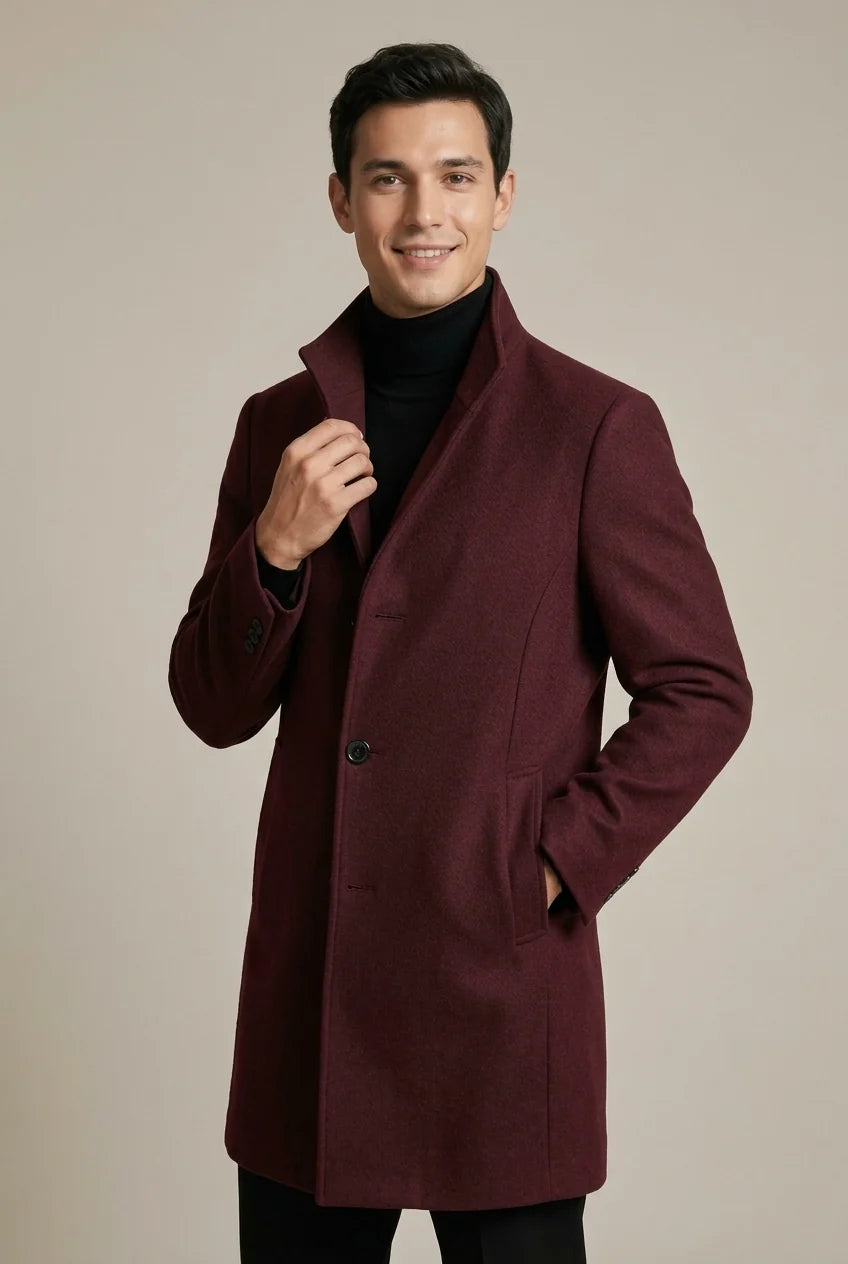 Manteau Homme Trench Col Montant – Coupe Mi-Longue Élégante